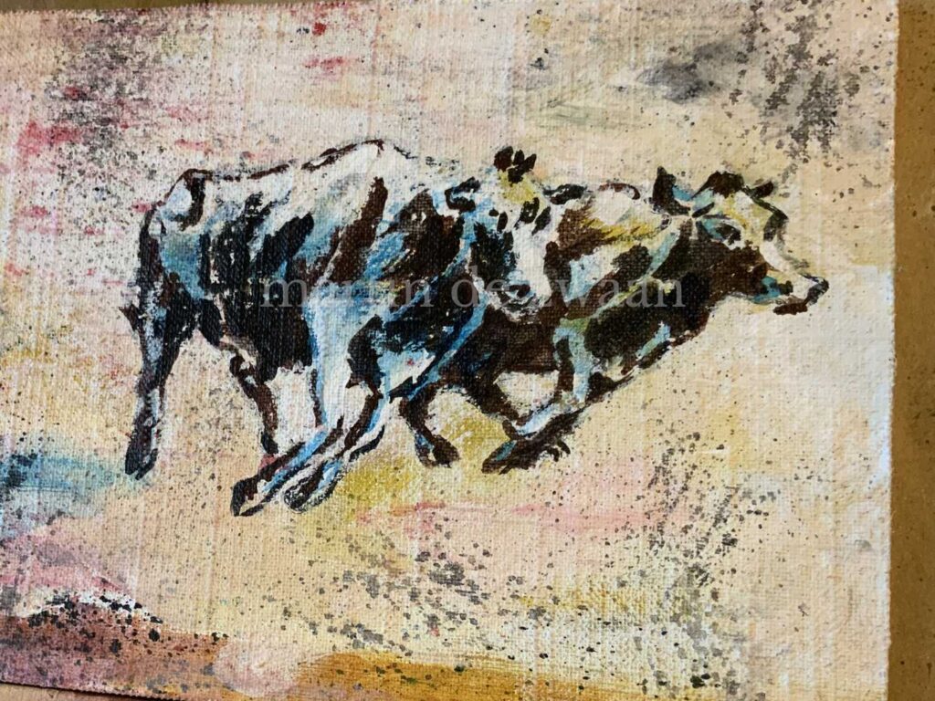 Cows running, acrylic art work series.